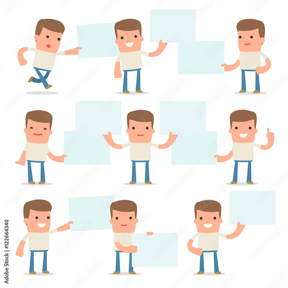 Set of Funny and Cheerful Character Customer holds and interacts Set of Funny and Cheerful Character Customer holds and interacts