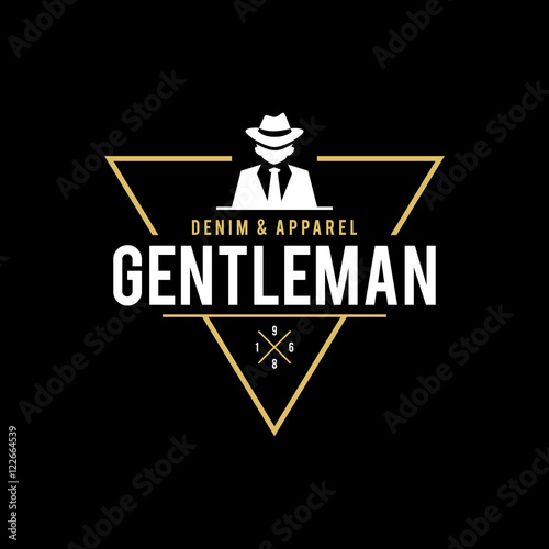 Retro badge Gangsters and Mafia themed. Man in black suit. Vector illustration