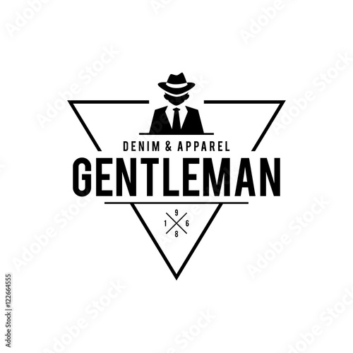 Retro badge Gangsters and Mafia themed. Man in black suit. Vector illustration
