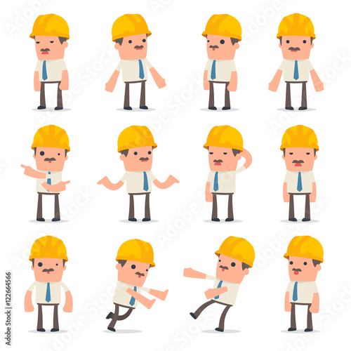Set of Confused and Sad Character Foreman in ignorance poses