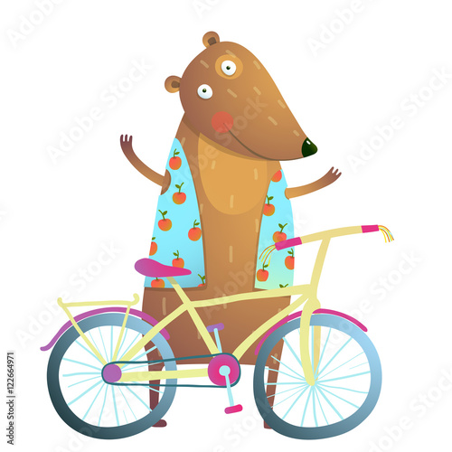 Baby Teddy Bear Character with Bicycle cute sport cartoon for kids