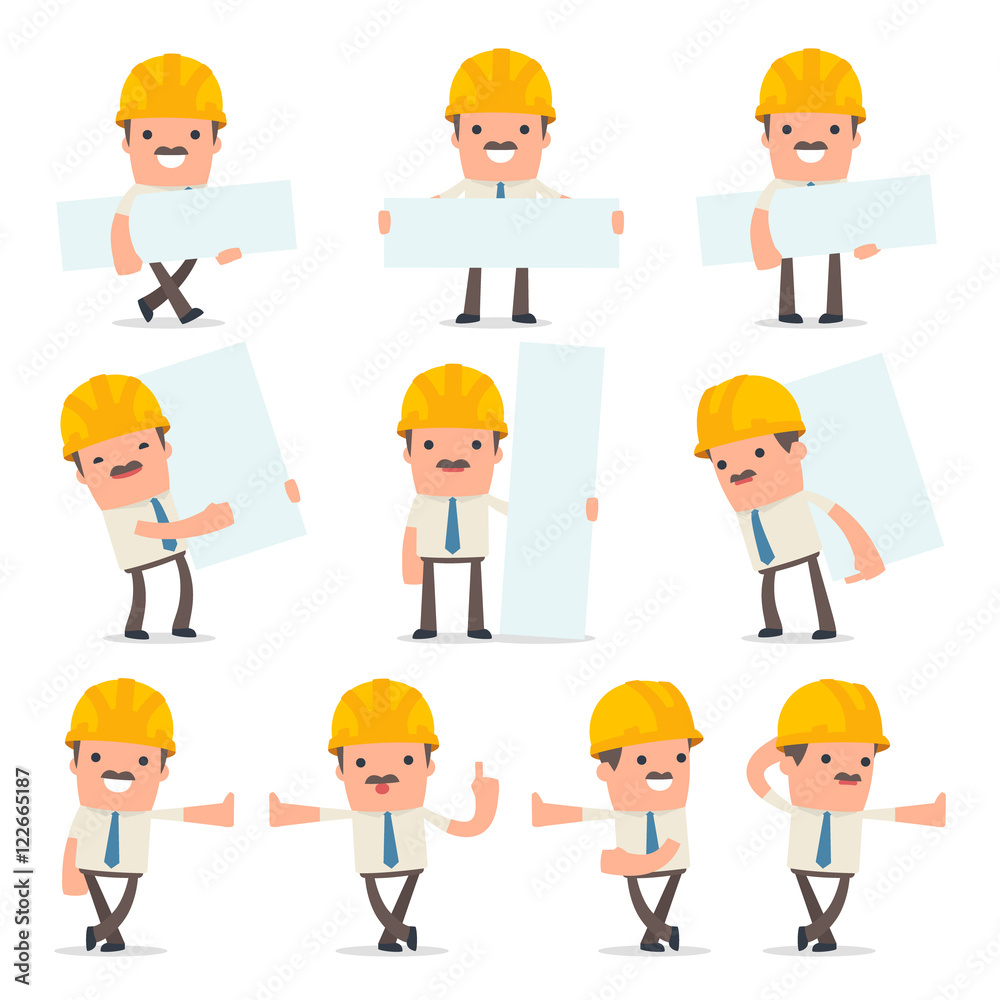 Set of Smart and Funny Character Foreman leaned against the wall Set of Smart and Funny Character Foreman leaned against the wall