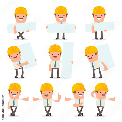 Set of Smart and Funny Character Foreman leaned against the wall