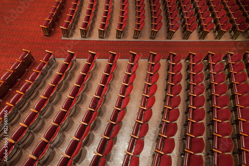 Orange coloured modular seating, high level view