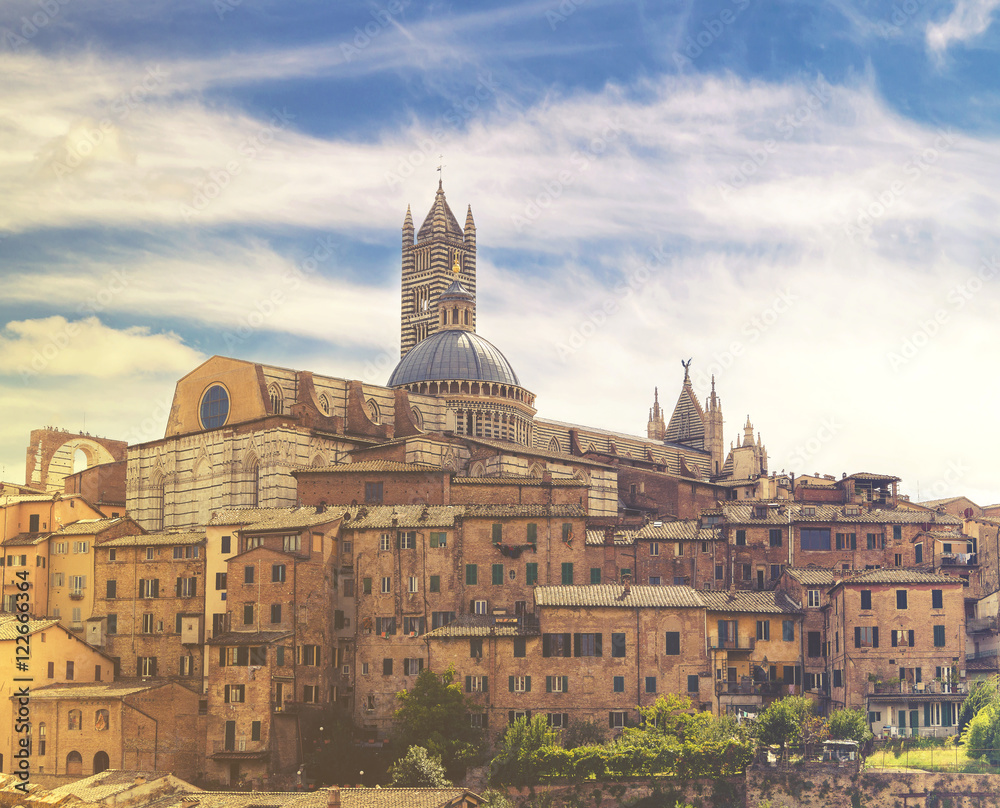 Beautiful view of the historic city of Siena, Italy.Retro,vintage image
