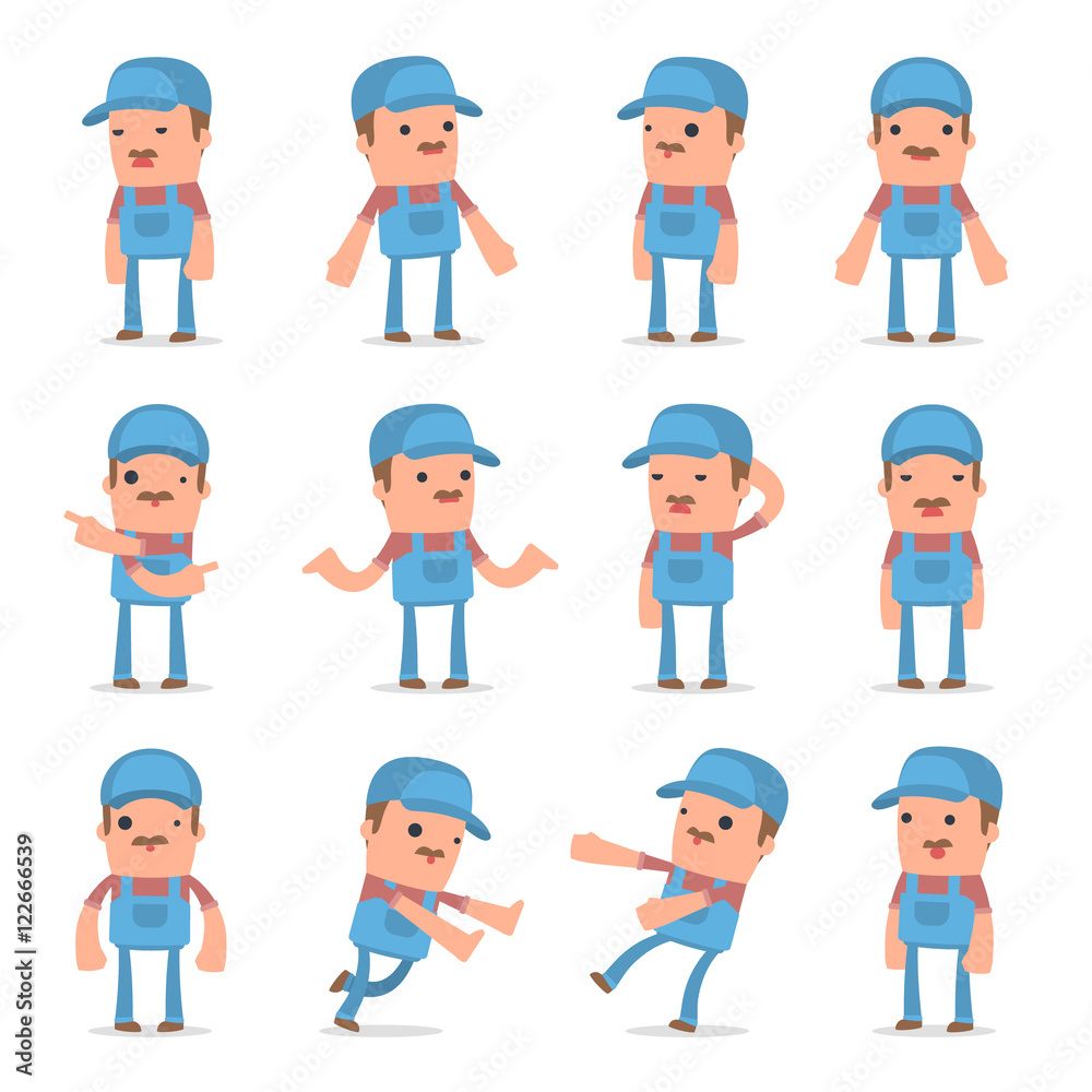 Set of Confused and Sad Character Technician in ignorance poses Set of Confused and Sad Character Technician in ignorance poses