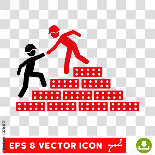 Vector Builder Stairs Help EPS vector pictogram. Illustration style is flat iconic bicolor intensive red and black symbol on a transparent background.