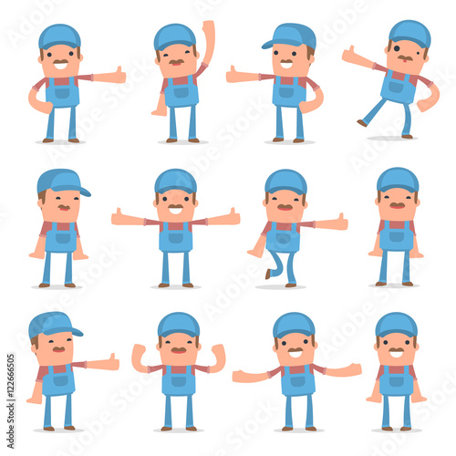 Set of Funny and Cheerful Character Technician showing thumb up