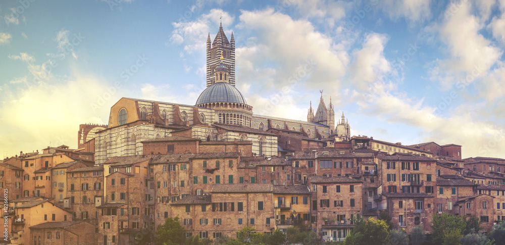 Beautiful view of the historic city of Siena, Italy.Retro,vintage image