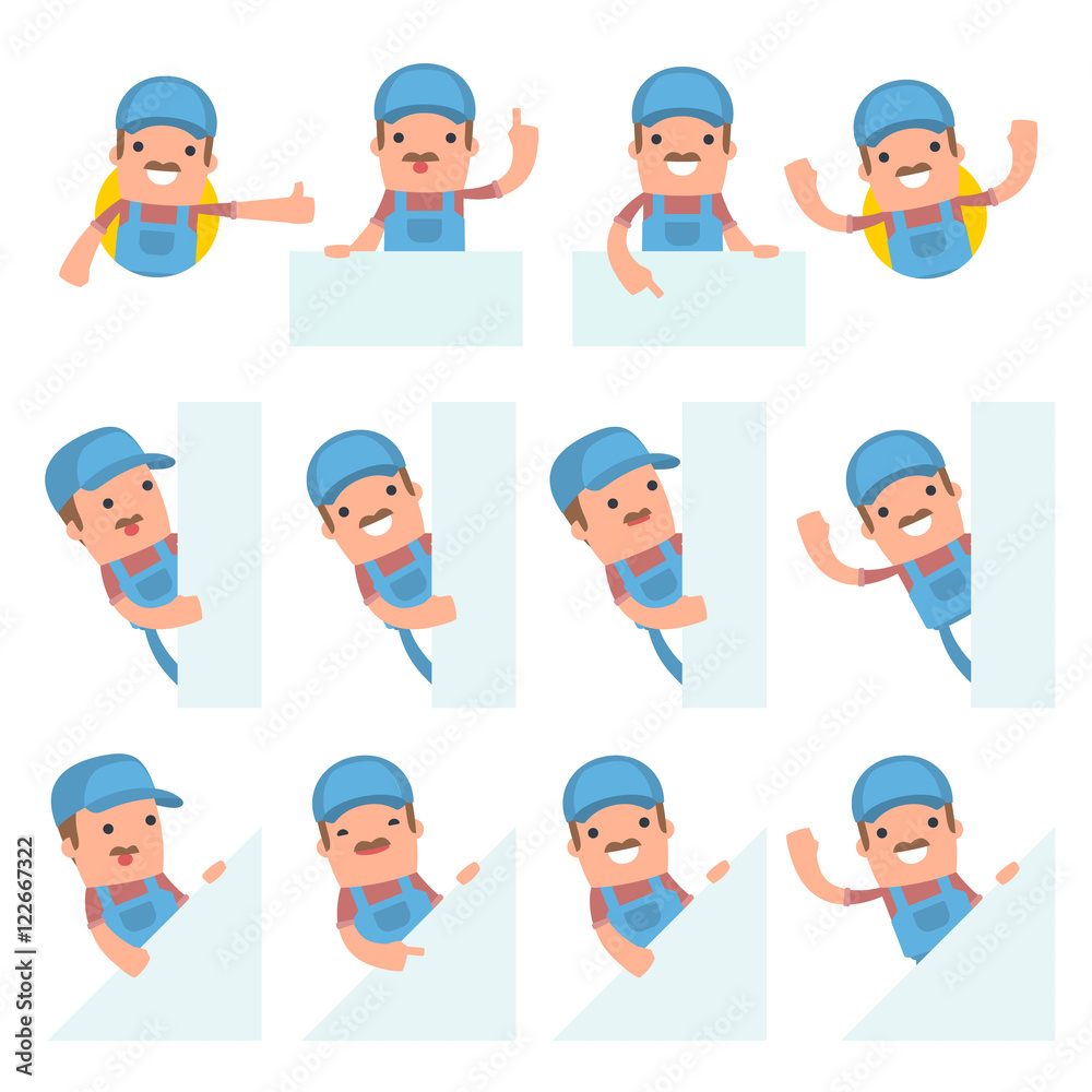 Set of Funny and Cheerful Character Technician holds and interac Set of Funny and Cheerful Character Technician holds and interac