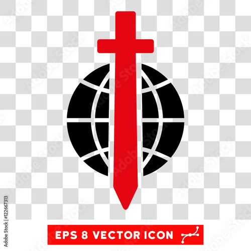 Vector Sword Globe EPS vector icon. Illustration style is flat iconic bicolor intensive red and black symbol on a transparent background.