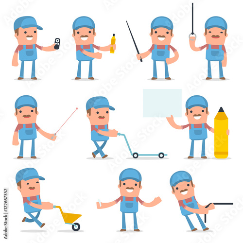 Set of Happy and Intelligent Character Technician making present