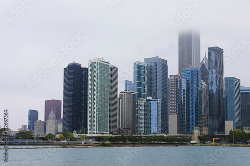 View of Chicago Skyline with harbor in front