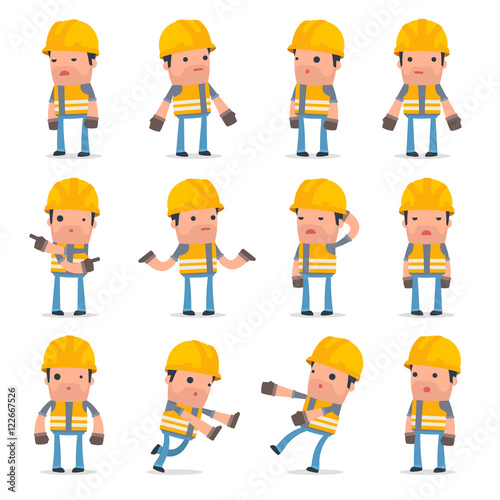 Set of Confused and Sad Character Incompetent Builder in ignoran