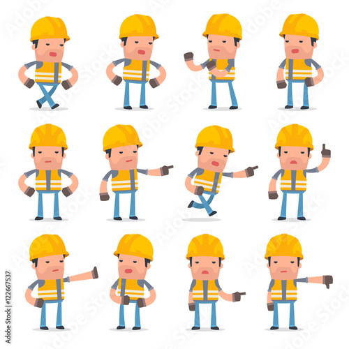 Set of Angry and Wrathful Character Incompetent Builder abuses a