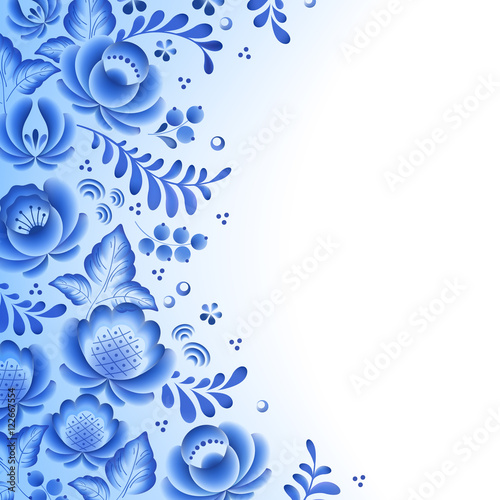 Blue flowers floral russian porcelain beautiful folk ornament.