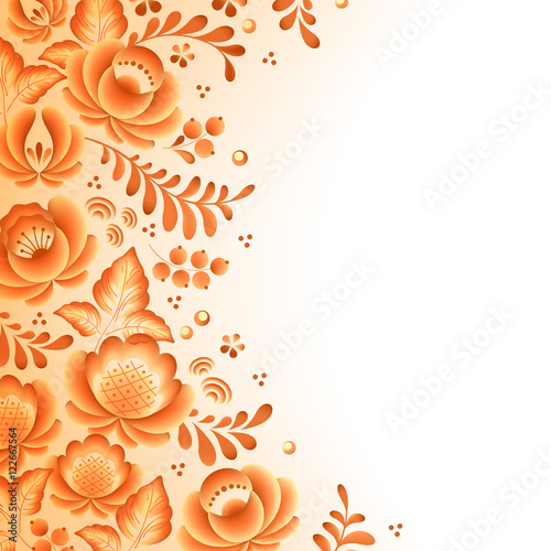 Orange flowers floral russian porcelain beautiful folk ornament.
