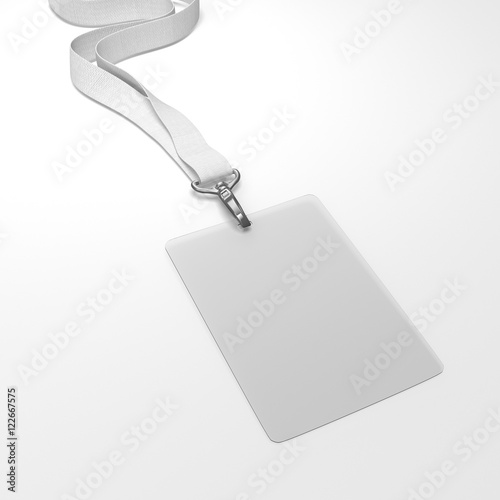 Blank transparent badge with neckband. 3d rendering