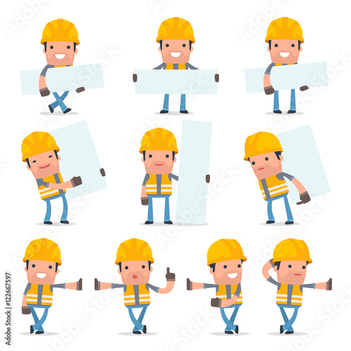 Set of Smart and Funny Character Incompetent Builder leaned agai