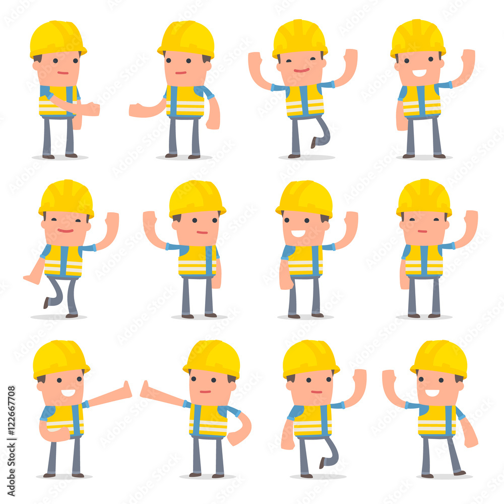 Set of Funny and Cheerful Character Smart Builder welcomes poses Set of Funny and Cheerful Character Smart Builder welcomes poses