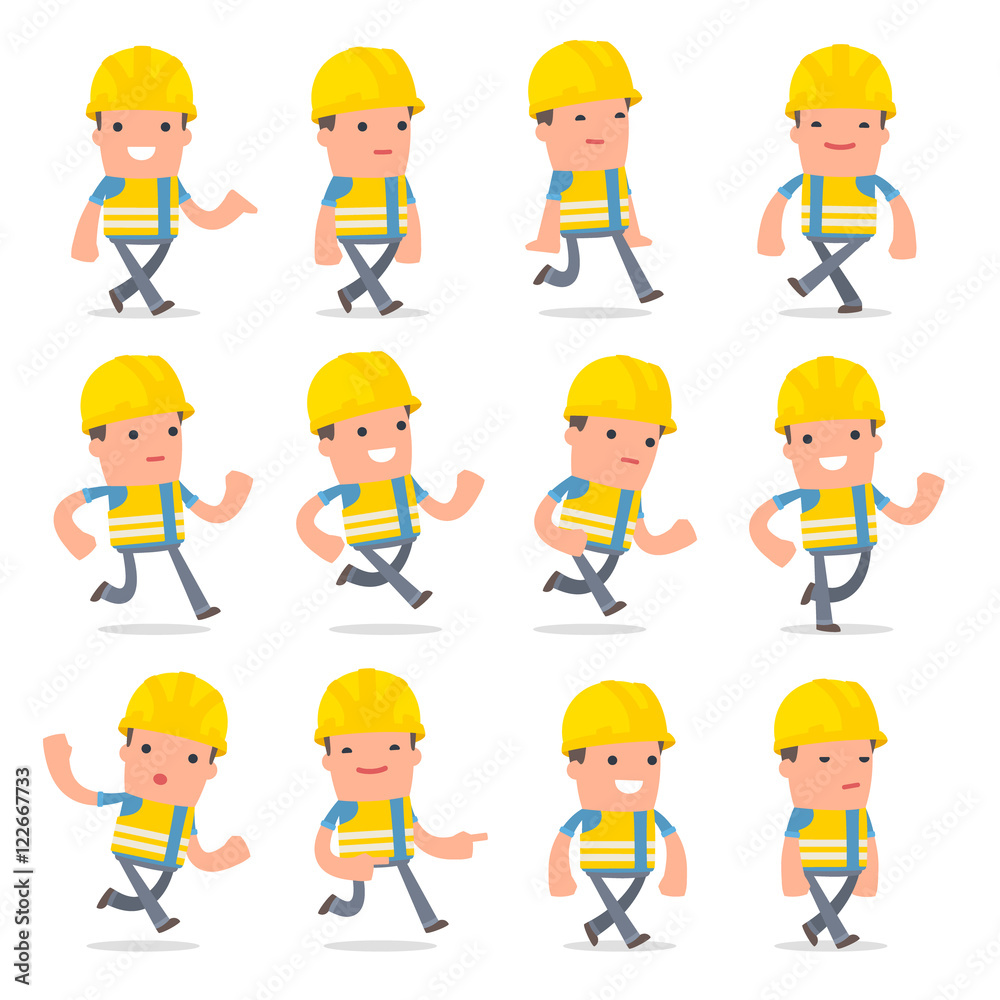 Set of Funny and Cheerful Character Smart Builder goes and runs Set of Funny and Cheerful Character Smart Builder goes and runs