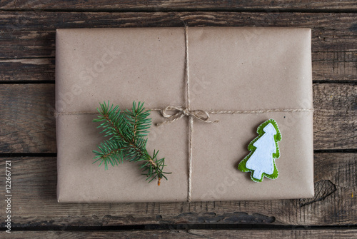 Christmas gift wrapped in a kraft paper