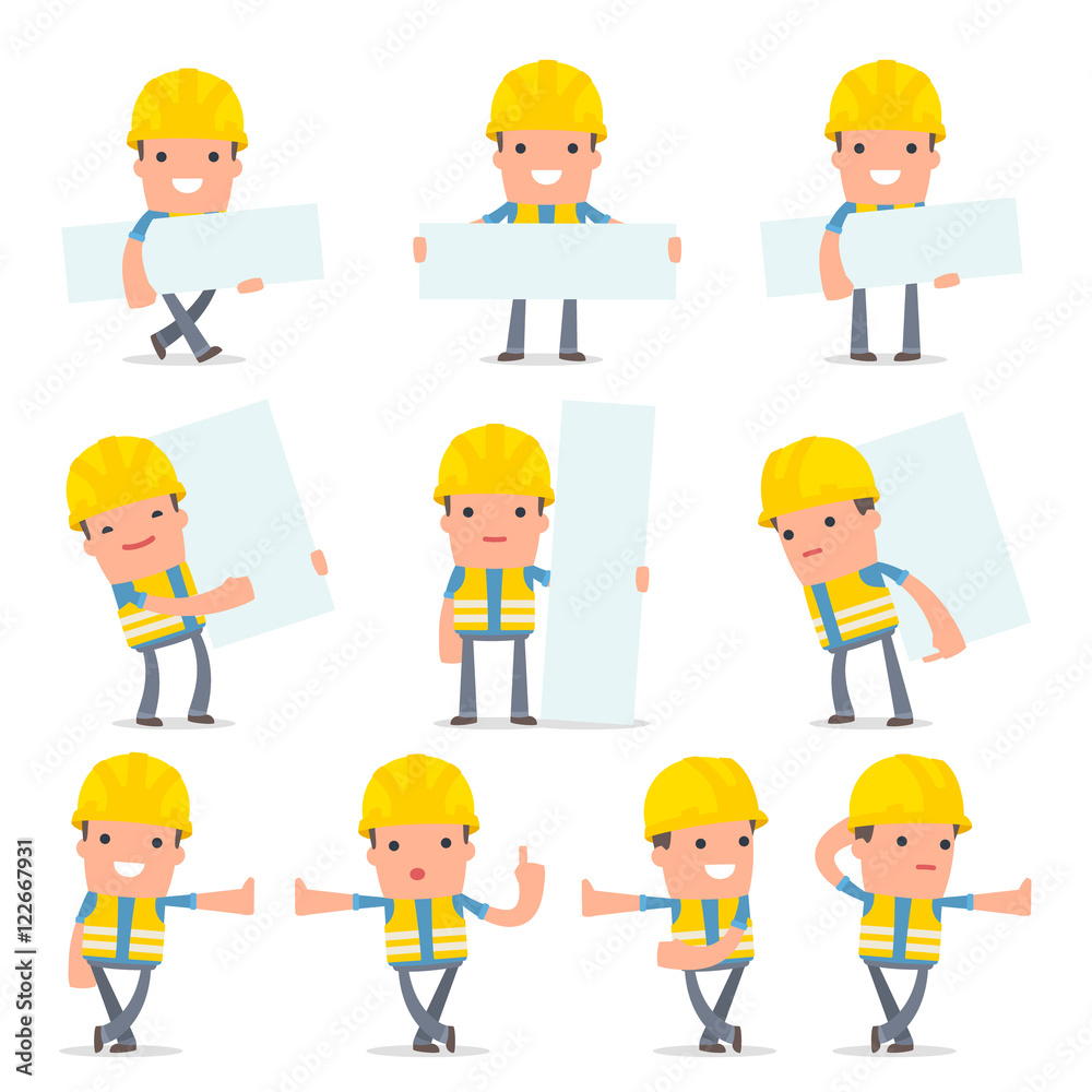 Set of Smart and Funny Character Smart Builder leaned against th Set of Smart and Funny Character Smart Builder leaned against th