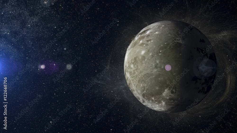 Naklejka premium Solar system planet Ganymede on nebula background 3d rendering.