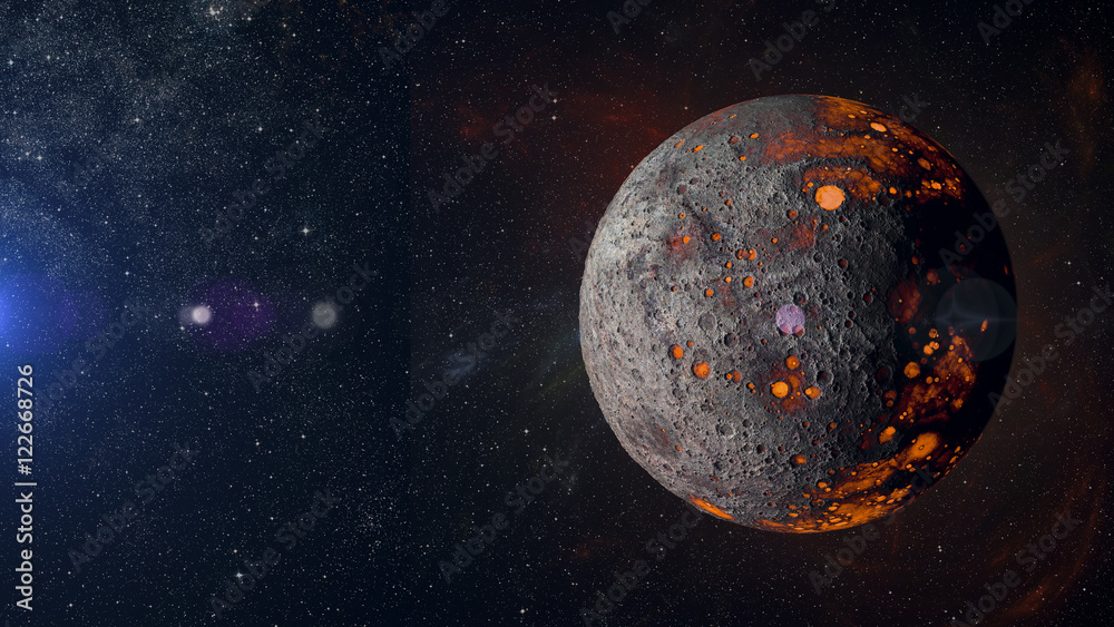 Naklejka premium Alien hot planet on nebula background 3d rendering.
