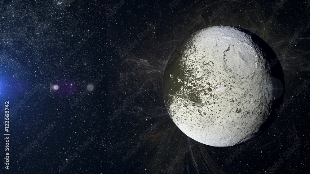 Naklejka premium Solar system planet Iapetus on nebula background.