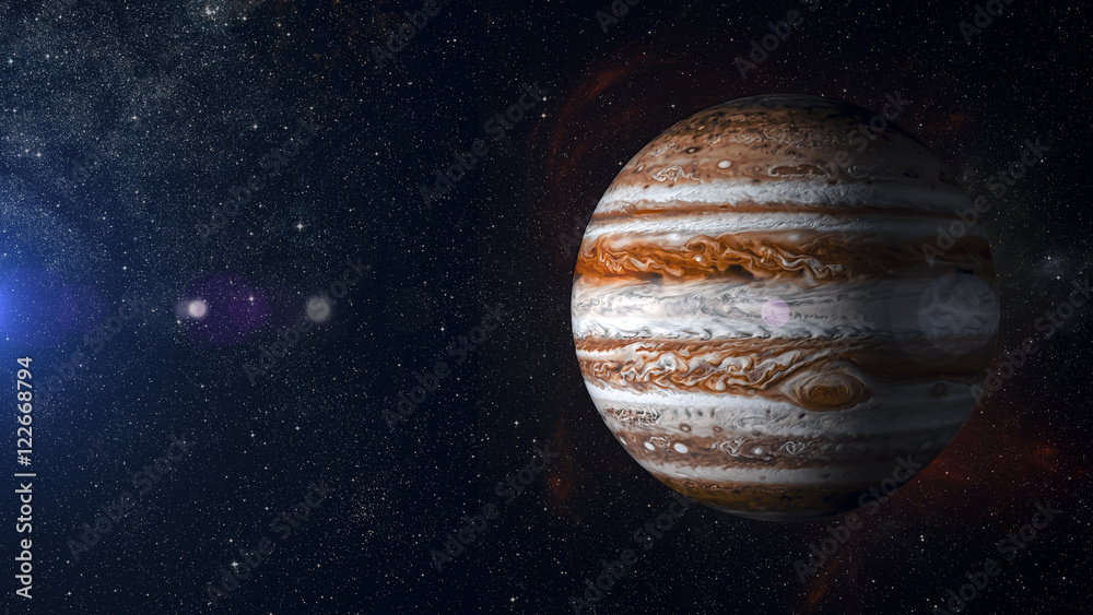Naklejka premium Solar system planet Jupiter on nebula background 3d rendering