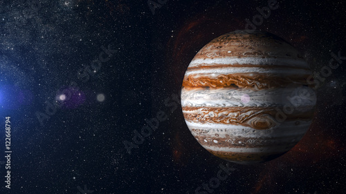 Tablou canvas Solar system planet Jupiter on nebula background 3d rendering