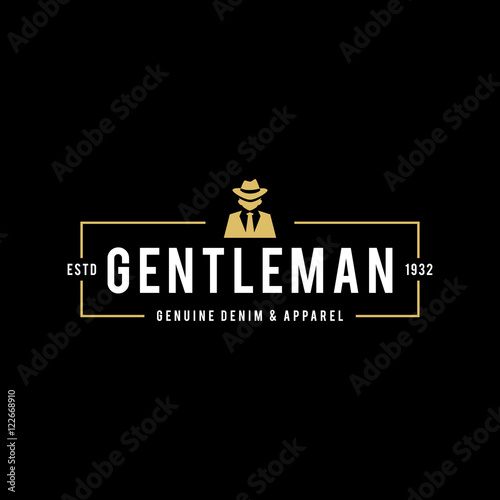 Retro badge Gangsters and Mafia. Man in black suit. Vector illustration