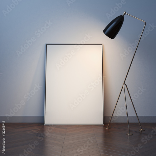 Fototapeta Naklejka Na Ścianę i Meble -  Blank white canvas on the wood floor. 3d rendering