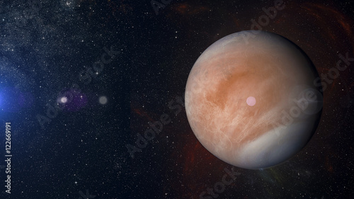 Photo Solar system planet Venus on nebula background 3d rendering.