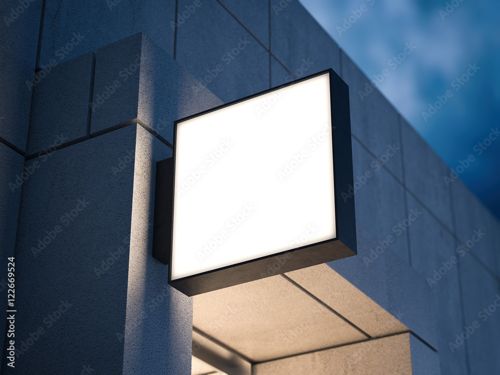 Fototapeta premium Square signboard on the concrete building. 3d rendering