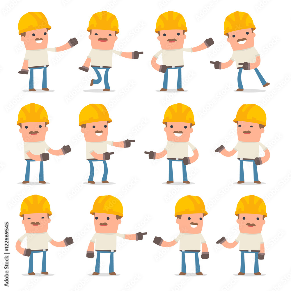 Set of Active and Positive Character Handyman making presentatio Set of Active and Positive Character Handyman making presentatio