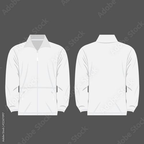white color fleece outdoor jacket isolated vector front and back for promotion advertising