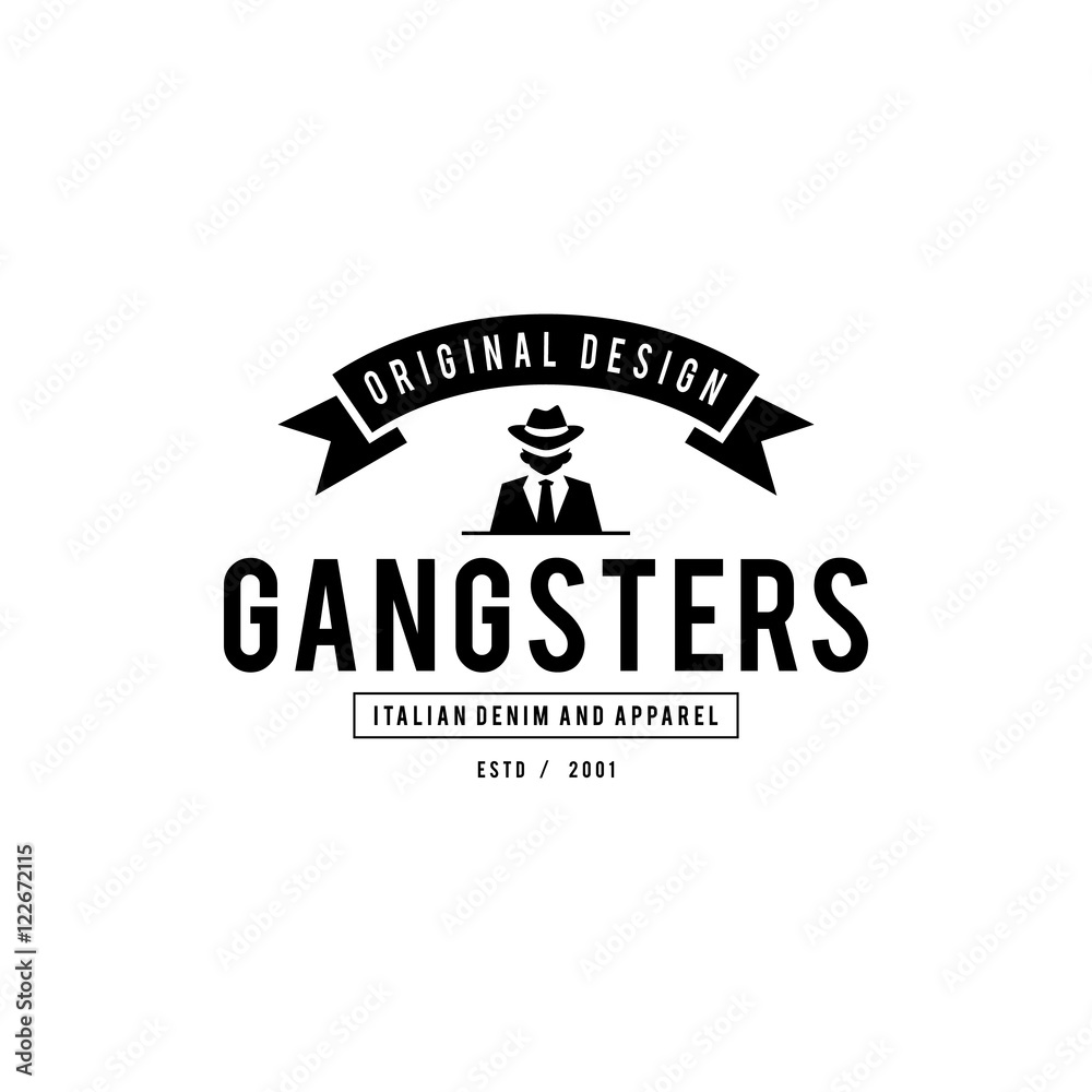 Retro badge Gangsters and Mafia. Man in black suit. Vector illustration Retro badge Gangsters and Mafia. Man in black suit. Vector illustration
