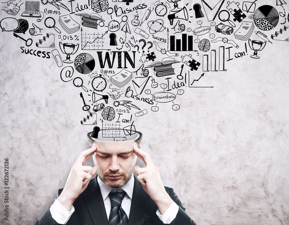 Thinking businessman with business sketch Thinking businessman with business sketch