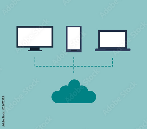 flat design computer with data center related icons image vector illustration