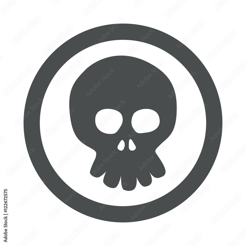 Fototapeta premium Icono plano caricatura de calavera frontal en circulo color gris