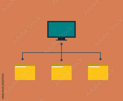 flat design computer with data center related icons image vector illustration