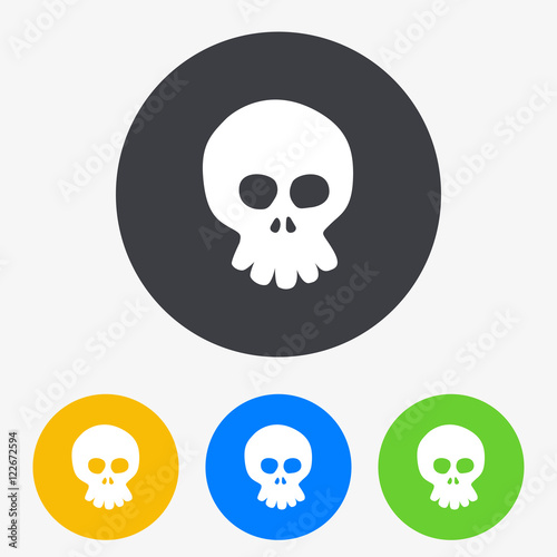 Icono plano caricatura de calavera frontal en circulo varios colores