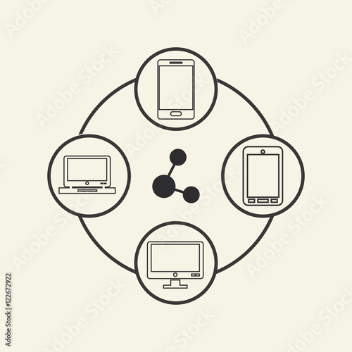 flat design computer with data center related icons image vector illustration