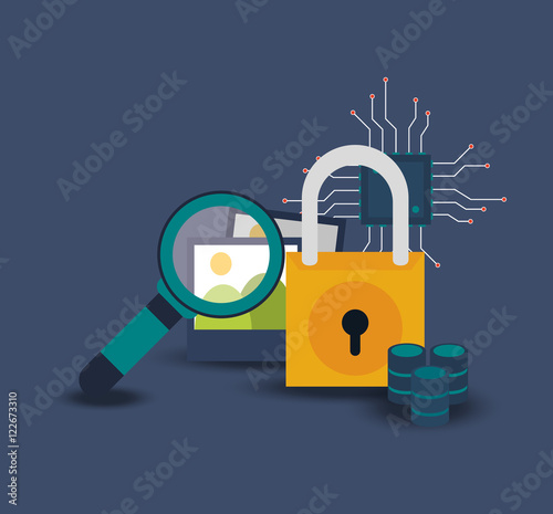 flat design computer with data center related icons image vector illustration
