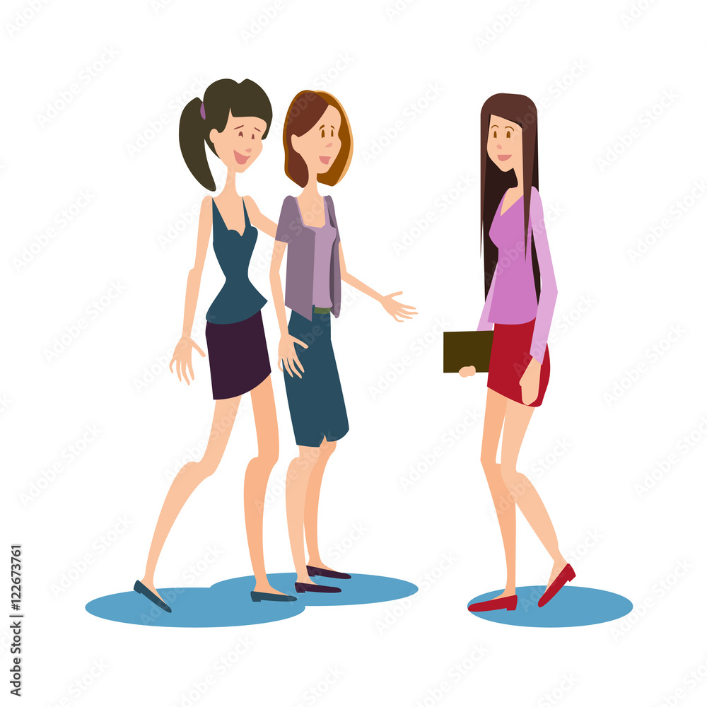 Obraz premium Young Girls Student Group Chatting University Friends Communication