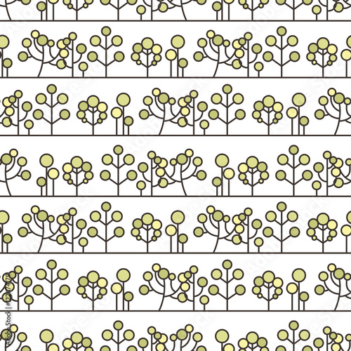 Seamless tree pattern. Background vector line ornament.