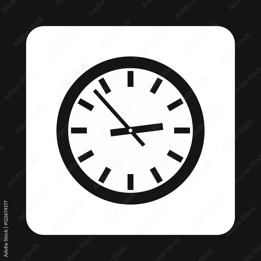 Wall clock icon in simple style isolated on white background. Time symbol Wall clock icon in simple style isolated on white background. Time symbol