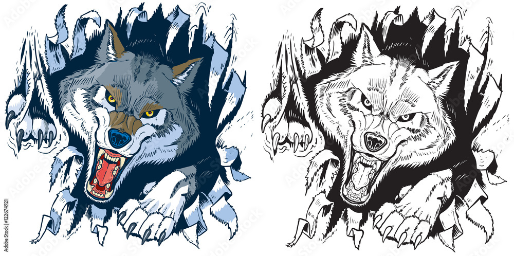 Obraz premium Zły wilk zgrywanie kreskówka tło wektor